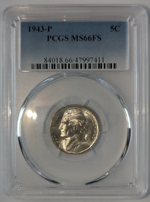 1943-P Jefferson War-Time Silver Nickel 5c PCGS MS66 FS Full Steps 47997411 - Image 1 of 4
