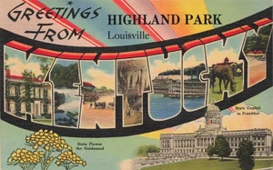 Postcard Large Letter Greetings from Highland Park Louisville Kentucky KY - Picture 1 of 2