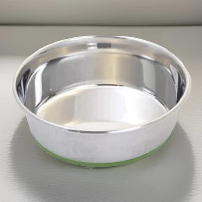 Plato de acero inoxidable pesado de 3 oz cuenco de plata para gatos y perros fondo sin deslizamiento Foto 1 de 4