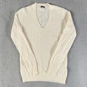 J Crew Sweater Womens Small White V Neck Cable Knit Cashmere Wool Blend Preppy - Picture 1 of 7