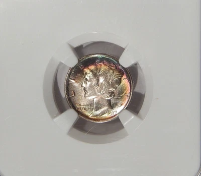 1917 10c NGC MS 62 FB ~ SILVER MERCURY DIME WITH OBVERSE COLOR - Image 1 of 4
