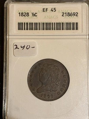 1828 Half Cent 13 Stars In a Old Anacs Soapbox Holder Nice EF45 Grade - Image 1 of 2