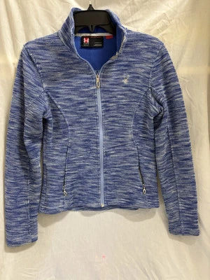 Suéter chaqueta tejida para mujer Spyder azul/blanco forrado de lana cremallera completa talla pequeña  Foto 1 de 4