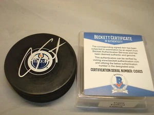 Disco de hockey Cam Talbot firmado Edmonton Oilers autografiado Beckett certificado de autenticidad BAS 1A - Imagen 1 de 3