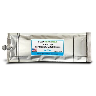 UV Curable CYAN Ink for Printers w/ RICOH GH2220 heads 250ml Bag -MADE IN USA - Image 1 of 2