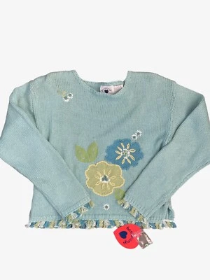 Girl's Hartstrings Sweater 14/16 Teal Floral Knit Fringe Pullover Top - Image 1 of 2