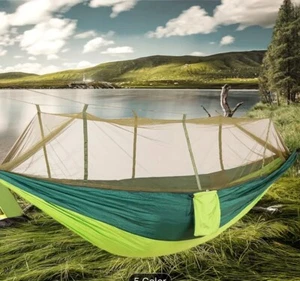 Camping Hammock With Net 440lbs Capacity Lightweight W Tree Strap And Attached  - Picture 1 of 6