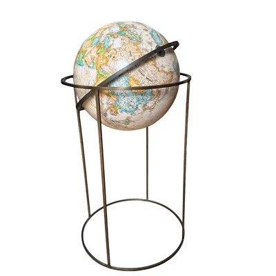 Globo 16” Soporte Vintage Latón Estilo Paul McCobb. Cartógrafo LeRoy M. Tolman Foto 1 de 4