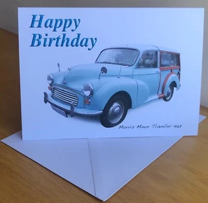 Morris Minor Traveller 1969(P-Blue) - 5x7in Birthday, Anniversary or Plain Card - Picture 1 of 8