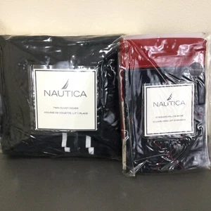 Nautica Bettbezug & Kissenbezug Marine Weiß Rot Khaki Maritim 2-teiliges Set Twin NEU - Bild 1 von 7