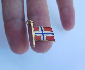 Vintage Norwegian 18K Gold Enamel NorWay Flag DaVid Andersen Charm Pendant 🇳🇴 - Picture 1 of 12