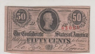 1863 USA 50c Confederate States of America Fifty Cents Note Richmond Virginia - Image 1 of 2