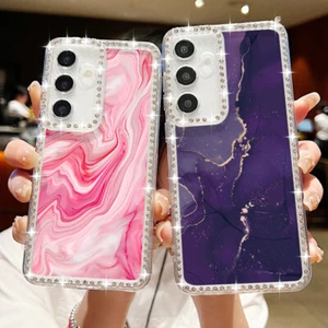 For Samsung S25 S24 S23 S22 S21 A56 A36 A15 Marble Diamond Clear TPU Case Cover - Picture 1 of 20