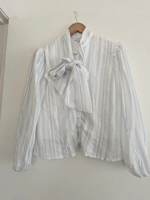 Blusa Anthropologie Current Air azul a rayas forrada cuello corbata talla M Foto 1 de 4