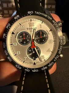 Tissot Men's Watch PRS516 Chronograph Swiss Quartz Black/Brown Leather - Picture 1 of 8