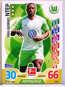 Match Attax 2017/18 Bundesliga - #321 Paul-Georges Ntep - VfL Wolfsburg