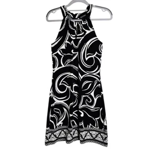WHITE HOUSE BLACK MARKET Halter Top Dress BLACK & WHITE Floral size XS Abstract - Picture 1 of 7