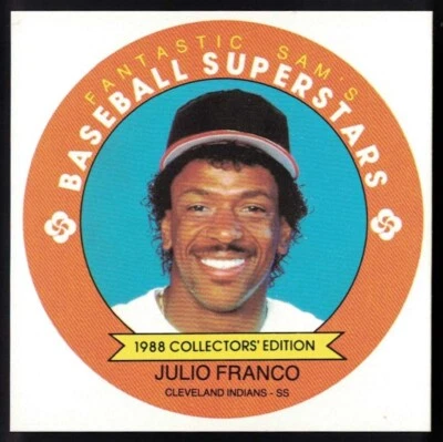 1988 Fantastic Sam's Baseball Superstars Disc Uncut Square #10 Julio Franco - Image 1 of 2
