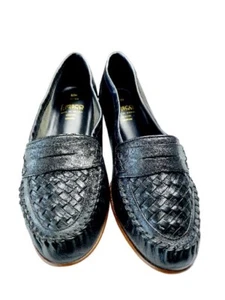 Fresco by Pierre Black Woven Weave Leather Penny Loafers 10 M Made In Brazil NEW - Picture 1 of 12