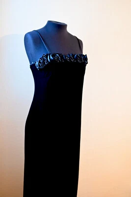 Maxi Vestido Vintage Terciopelo Negro Colección Noche Talla 12 Foto 1 de 4