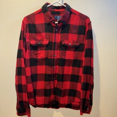 Camisa de franela George Buffalo a cuadros cuello botón roja negra-grande 42-44 funciona pequeña Foto 1 de 4