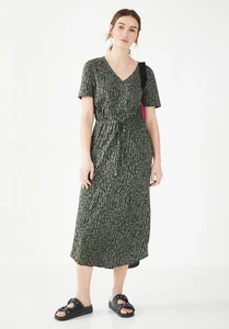 FAB Hush Khaki Green Grey Animal Print Cotton Jersey Midi Bay Dress Size 12 BNWT - Picture 1 of 12