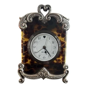 Brighton Table Side Clock – Tortoiseshell & Silver Tone- Has Alarm Feature - Picture 1 of 10