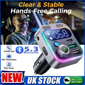 BLUETOOTH FM TRANSMITTER CAR WIRELESS MP3 PLAYER USB CAR CHARGER ADAPTER UK - Picture 1 of 17
