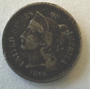 1865 US 3 Cents Coin - Picture 1 of 2