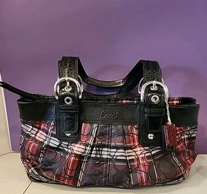 COACH F15467 Poppy Tartan Plaid MultiColor Glam Glitter Tote Shoulder Bag Purse - Picture 1 of 9