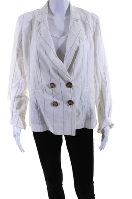 Heartloom Womens Linen Pinstriped Double Breasted Jacket White Black Size Large - Image 1 of 4