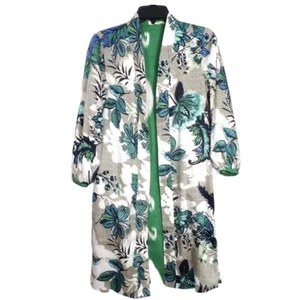 Chico’s Reversible IKAT Floral Print Duster Jacket Green Blue Size 3 XL 16/18 - Picture 1 of 12
