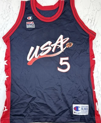 Camiseta deportiva de baloncesto juvenil XL (18-20) Grant Hill #5 campeón de Estados Unidos de colección Juegos Olímpicos de la NBA Foto 1 de 4