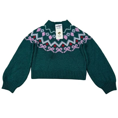 NUEVO Suéter Tucker + Tate Girls Fair Isle Verde Rosa Lazos Cuello Simulado Talla 5 Foto 1 de 4