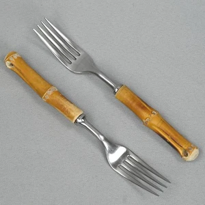 Juego de cubiertos vintage Seki Hamono KK de 2 tenedores manijas de bambú acero inoxidable - Imagen 1 de 10