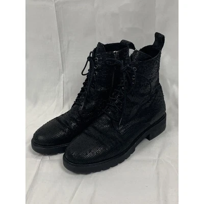 Botín de combate Eileen Fisher Ripley Intaglio de cuero con cordones talla 7 negro vanguardista  Foto 1 de 4