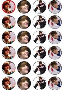 24 x JUSTIN BEIBER CIALDA/CARTA DI RISO PRETAGLIATA COMPLEANNO CAKE TOPPERS - Foto 1 di 1