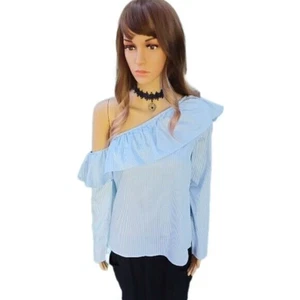NEW! women's Maison Jules Large one shoulder blue stripe blouse top - Picture 1 of 5