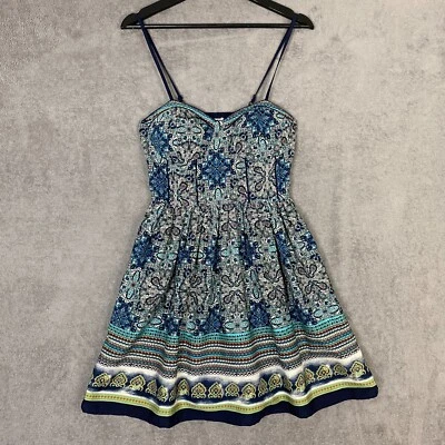 American Rag Dress Women M Blue Mosaic Fit & Flare Spaghetti Strap Preppy Summer - Image 1 of 4