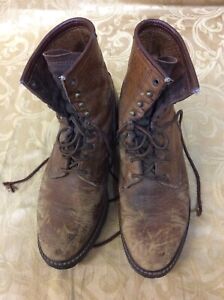 Ariat lace up work cowboy boots 10 D brown leather distressed oil resist torque