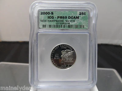2000 S SILVER NEW HAMPSHIRE QUARTER 25C DEEP CAMEO PR69 ICG CERTIFIED - Image 1 of 2