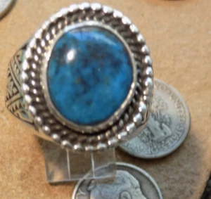 Sterling Silver Kingman Turquoise New Mens Ring Navajo E Richards Size 14 3/4 - Picture 1 of 8