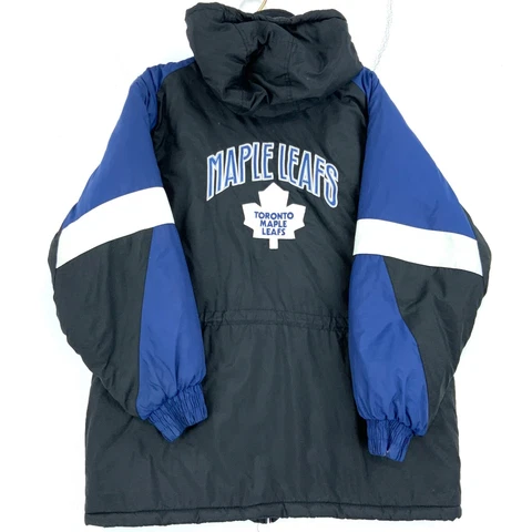 Vintage Toronto Maple Leafs Chalk Line Puffer Jacket Size Large Black Nhl Hockey Cover