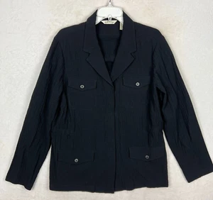 Orvis Top Shirt Womens Large Scrunch Cloth Black Zip Long Sleeve V Neck Blouse - Picture 1 of 13