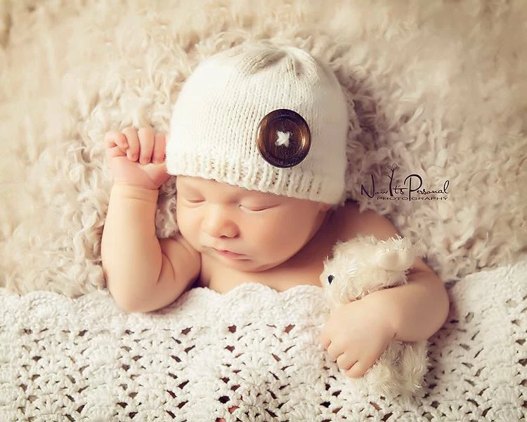 Sombrero de bebé tejido a mano gorro foto utilería niño marfil recién nacido-12M premium neutro Foto 1 de 4