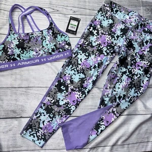 Under Armour Youth Large (14/16) Purple Blue Sports Bra Crop Legging Outfit Set  - Picture 1 of 1