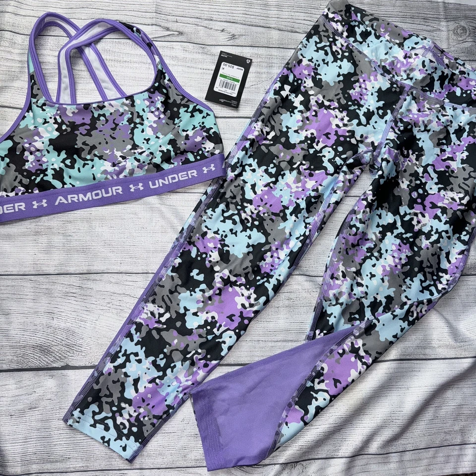 Under Armour Juvenil Grande (14/16) Púrpura Azul Sujetador Deportivo Conjunto Leggings Cortos Conjunto  Foto 1 de 1