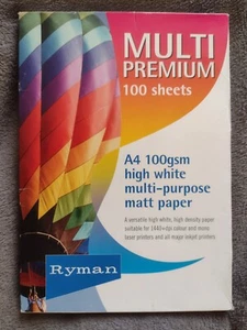 Inkjet & laser printer Ryman Premium A4 100gsm High White Matt Paper 100 sheets - Photo 1/4