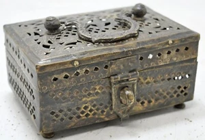 Antique Brass Betel Nuts Jali Cut Supari Box Original Old Hand Crafted Engraved - Picture 1 of 10