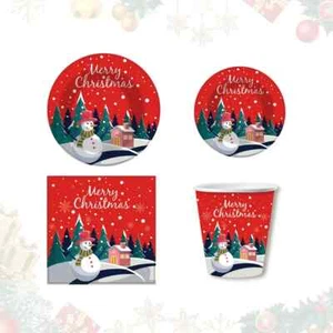 50pcs Christmas Dinnerware Set Party Supplies Snowman Disposable Tableware Paper - Picture 1 of 5